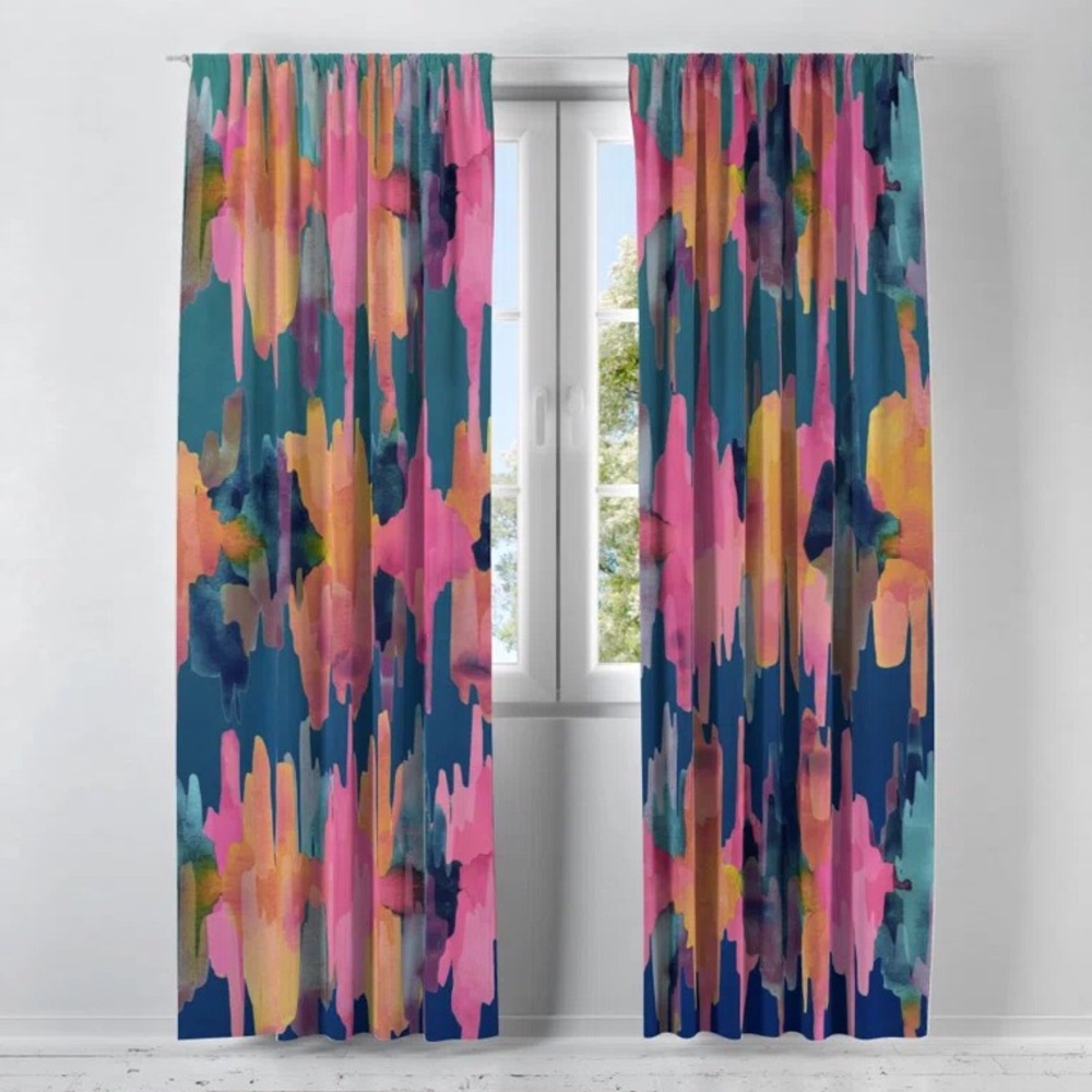 Bungalow Rose Sunset Watercolor Curtain Pair Pink Blue Southwestern Print Aztec
